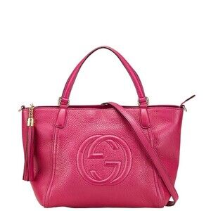 Gucci Soho Tassel Handbag Shoulder Bag Pink Leather